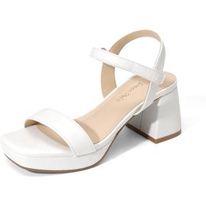 DREAM PAIRS Girls Sandals Open Toe Low Block Chunky Heels Sandals Party Dress Pumps Shoes for Little Big Kid(All White)