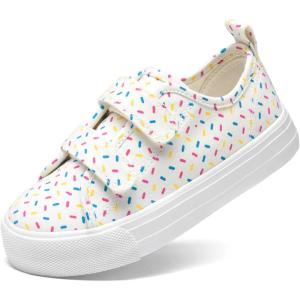 DREAM PAIRS Kid Toddler Sneakers Boys Girls Canvas with Cartoon Dual Hook and Loops for School Walking(Beige/Multi)