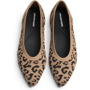 DREAM PAIRS Women’s Knit Ballet Dressy Flats Comfortable Washable Flexible Breathable Casual Classic Work Office Walk Pointed Toe Flats(Leopard)