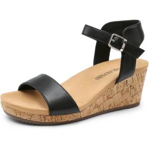 DREAM PAIRS Women’s Open Toe Buckle Ankle Strap Platform Wedge Sandals for Women Summer Dressy Shoes | Women, Wedge, Platform, Open Toe, Ankle Strap, Buckle(Black/Pu)