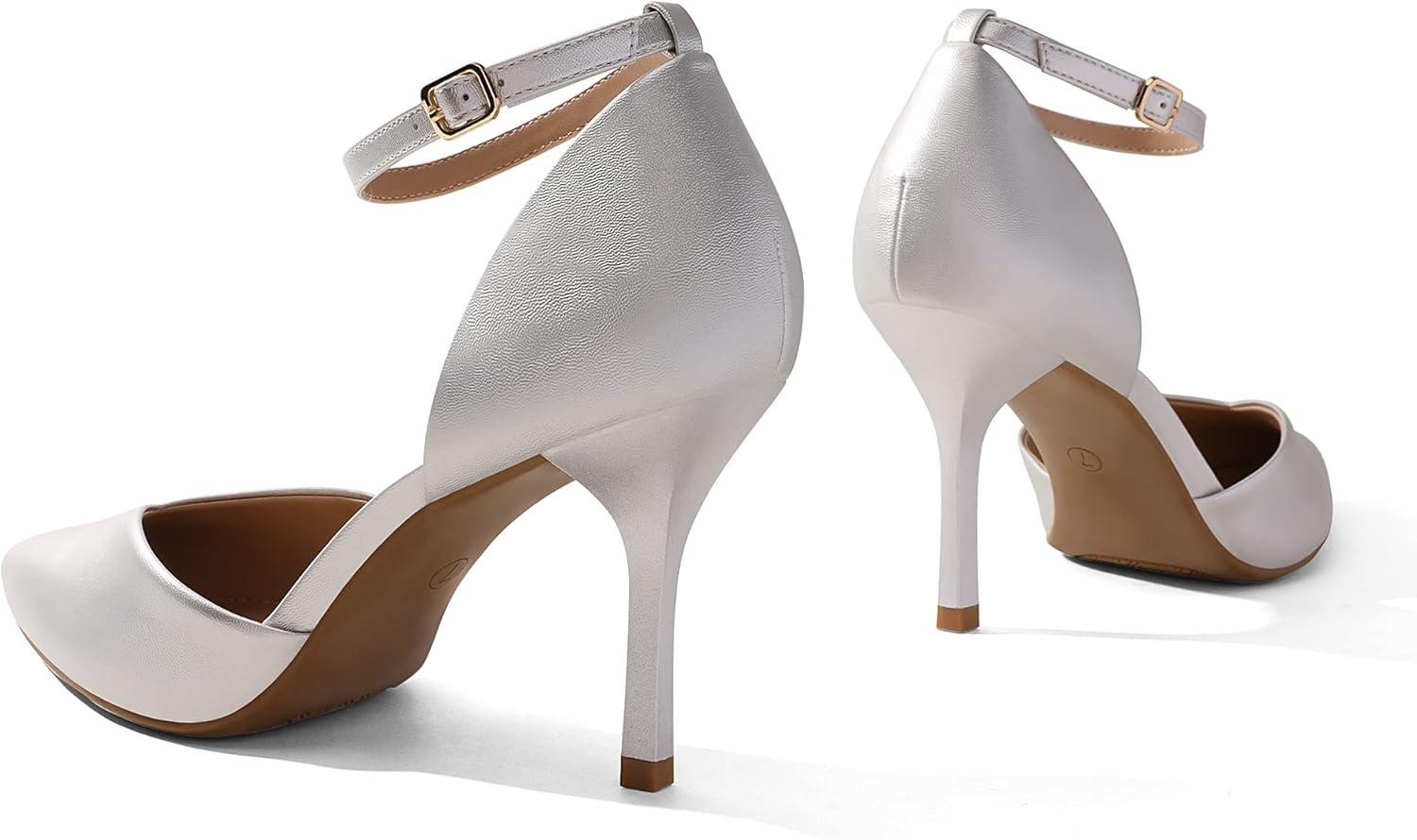 imageDREAM PAIRS Womens High Heels Strappy Closed Toe Stiletto Ankle Strap Pointed Toe DOrsay Heel Dress Wedding Party Pumps ShoesSilverPu