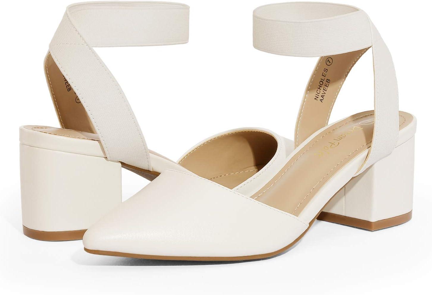 imageDREAM PAIRS Womens Nicholes Low Block Heel PumpsWhitePu