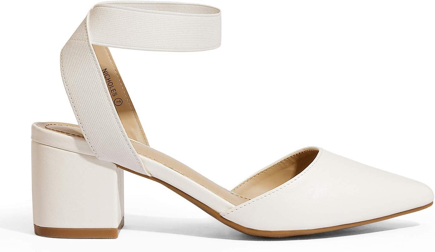 imageDREAM PAIRS Womens Nicholes Low Block Heel PumpsWhitePu