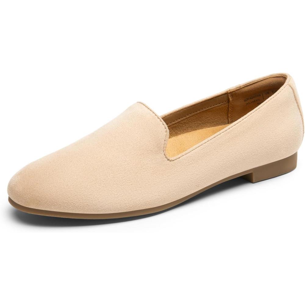 imageDREAM PAIRS Round Toe Flats for Women Dressy Comfortable SlipOn Dress Business Casual Office Work Shoes for WomenNudesuede