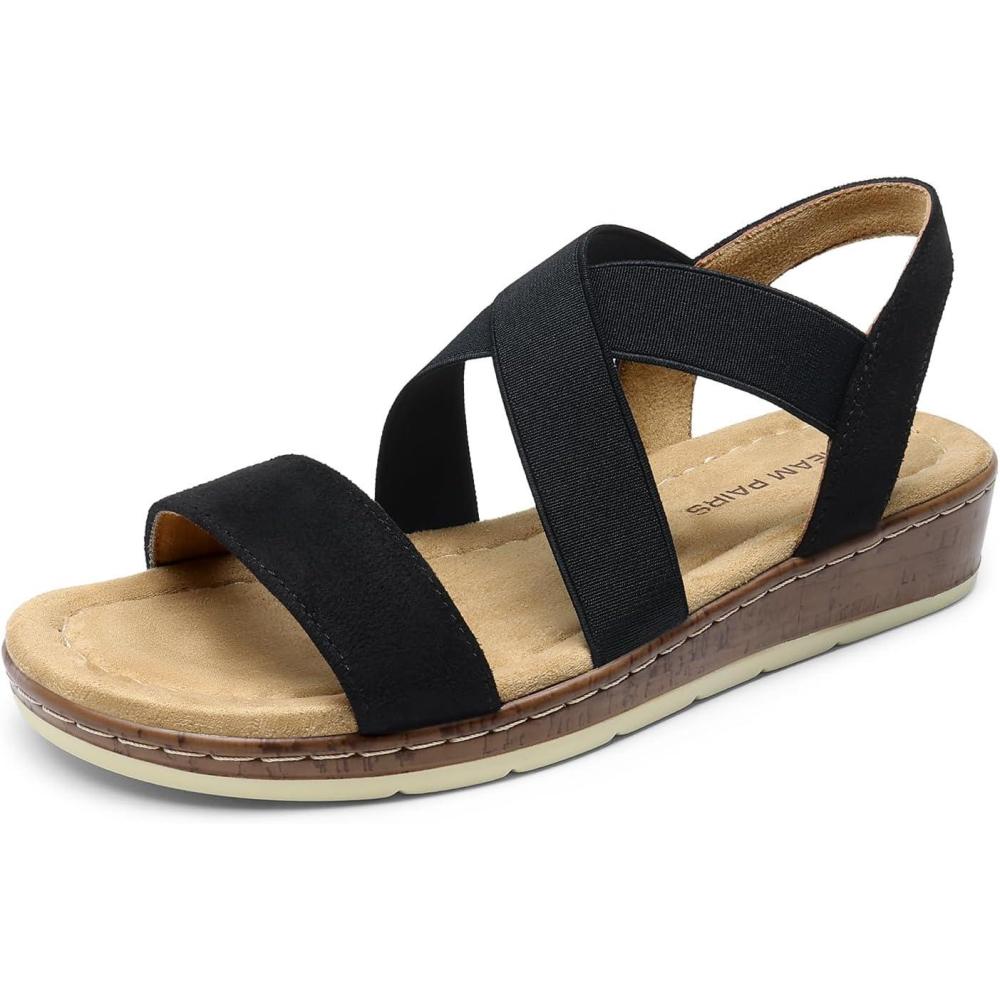 imageDREAM PAIRS Womens Ankle Strap Low Wedge SandalsBlacksuede