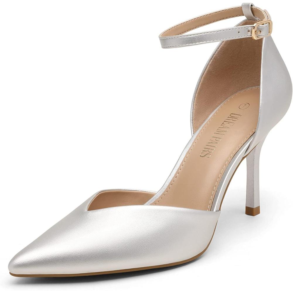 imageDREAM PAIRS Womens High Heels Strappy Closed Toe Stiletto Ankle Strap Pointed Toe DOrsay Heel Dress Wedding Party Pumps ShoesSilverPu