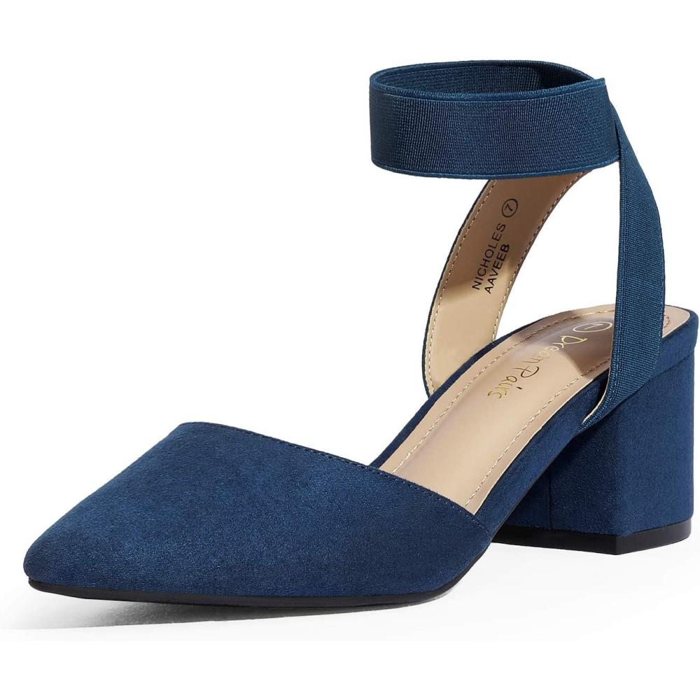 imageDREAM PAIRS Womens Nicholes Low Block Heel PumpsNavySuede