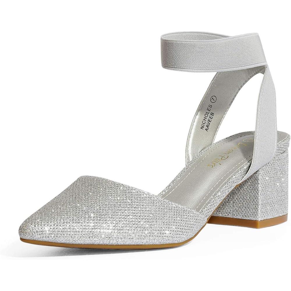 imageDREAM PAIRS Womens Nicholes Low Block Heel PumpsSilverGlitter