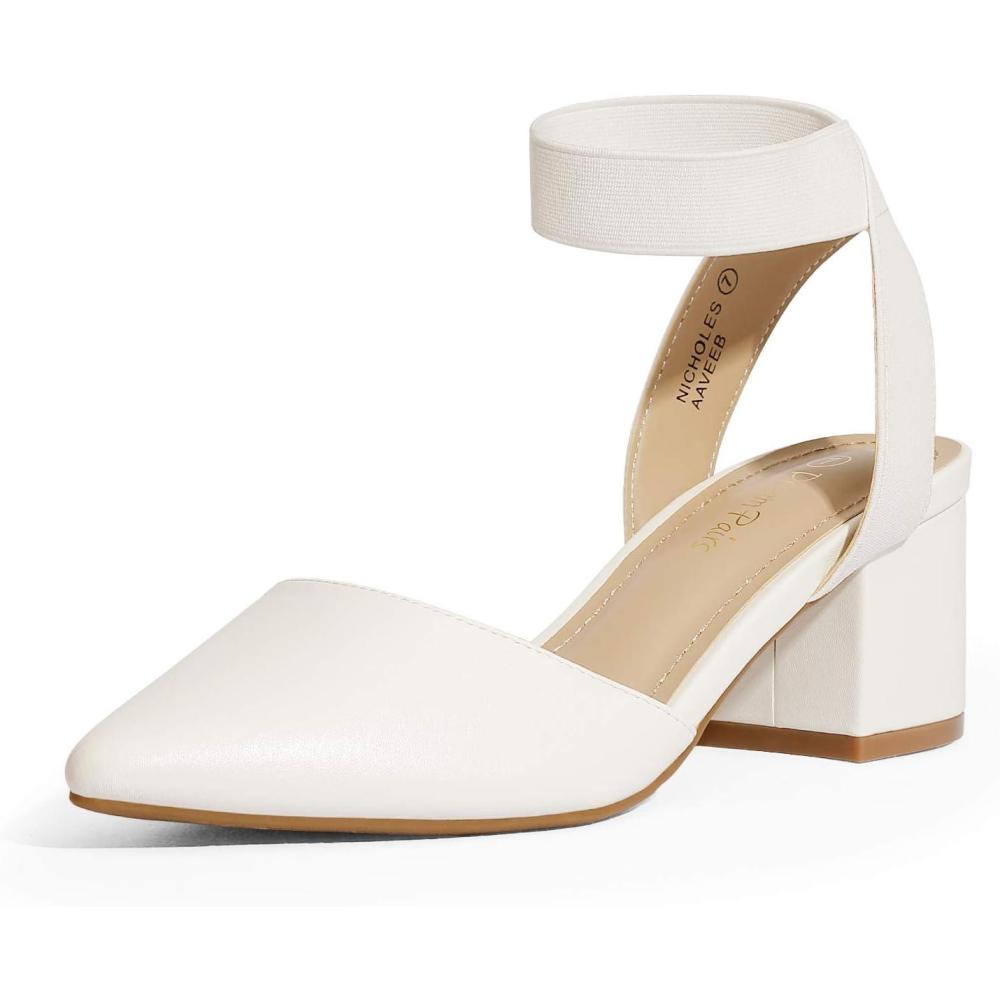 imageDREAM PAIRS Womens Nicholes Low Block Heel PumpsWhitePu