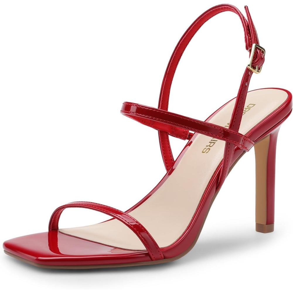 imageDREAM PAIRS Womens Slingback Heels High Stilettos Open Square Toe Ankle Strap Pumps Sexy Comfort Strappy Dress Shoes Wedding Bridal Heeled SandalsRedpat
