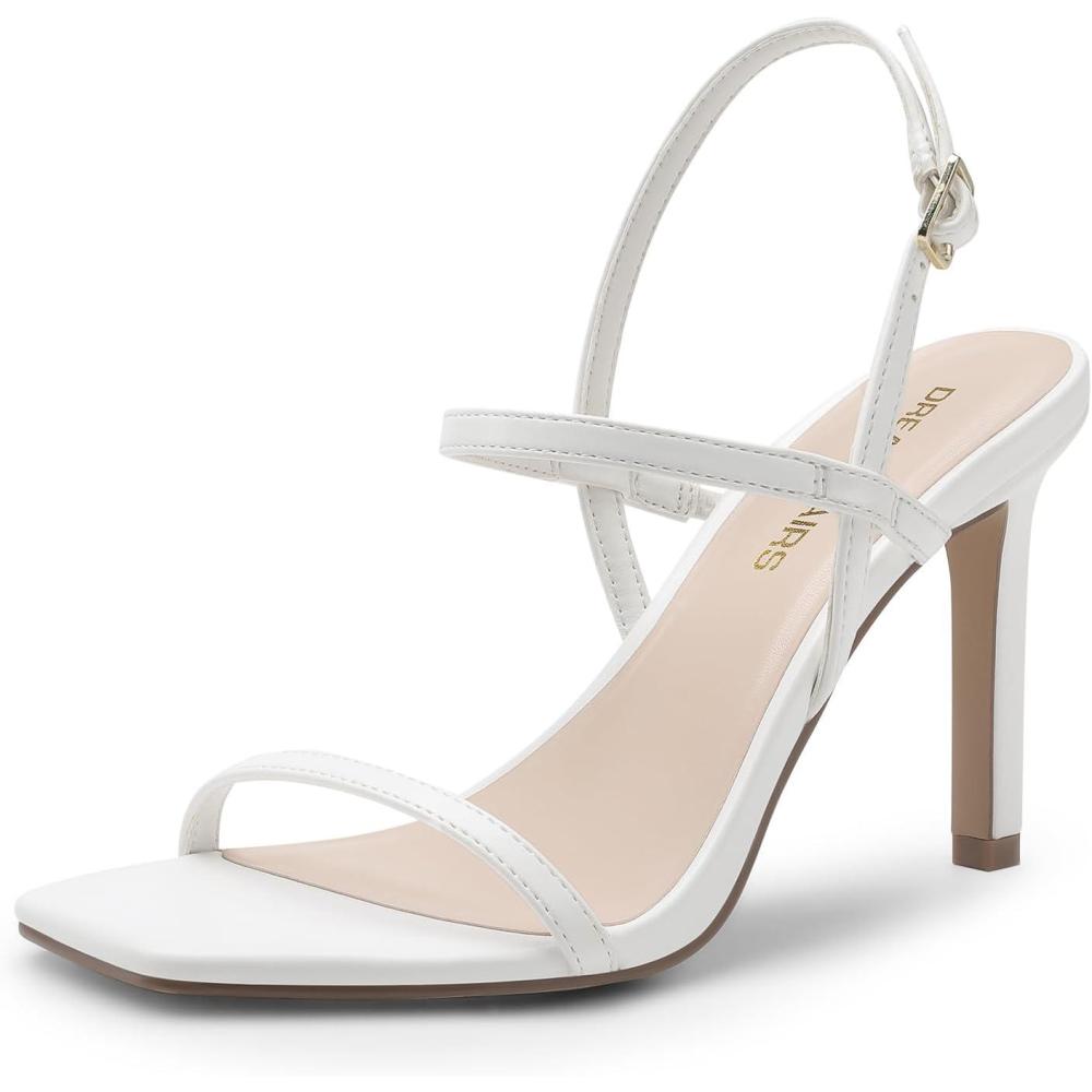 imageDREAM PAIRS Womens Slingback Heels High Stilettos Open Square Toe Ankle Strap Pumps Sexy Comfort Strappy Dress Shoes Wedding Bridal Heeled SandalsWhitepu