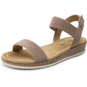 DREAM PAIRS Women’s Low Wedge Casual Sandals(Taupe)