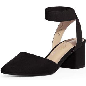 DREAM PAIRS Women’s Nicholes Low Block Heel Pumps(Black/Suede)