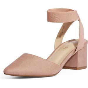 DREAM PAIRS Women’s Nicholes Low Block Heel Pumps(Blush/Suede)