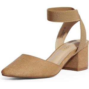 DREAM PAIRS Women’s Nicholes Low Block Heel Pumps(Camel/Suede)