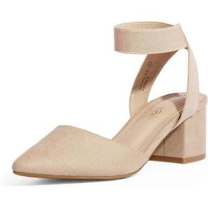 DREAM PAIRS Women’s Nicholes Low Block Heel Pumps(Nude/Suede)