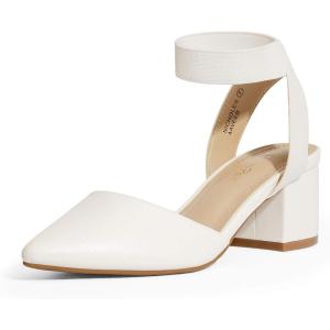 DREAM PAIRS Women’s Nicholes Low Block Heel Pumps(White/Pu)
