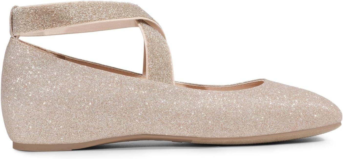 imageDREAM PAIRS Womens Ballet Flats Comfortable SlipOn Square Toe Dress Shoes with Elastic Ankle StrapsGoldglitter