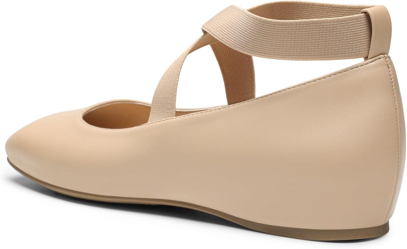imageDREAM PAIRS Womens Ballet Flats Comfortable SlipOn Square Toe Dress Shoes with Elastic Ankle StrapsNudepu