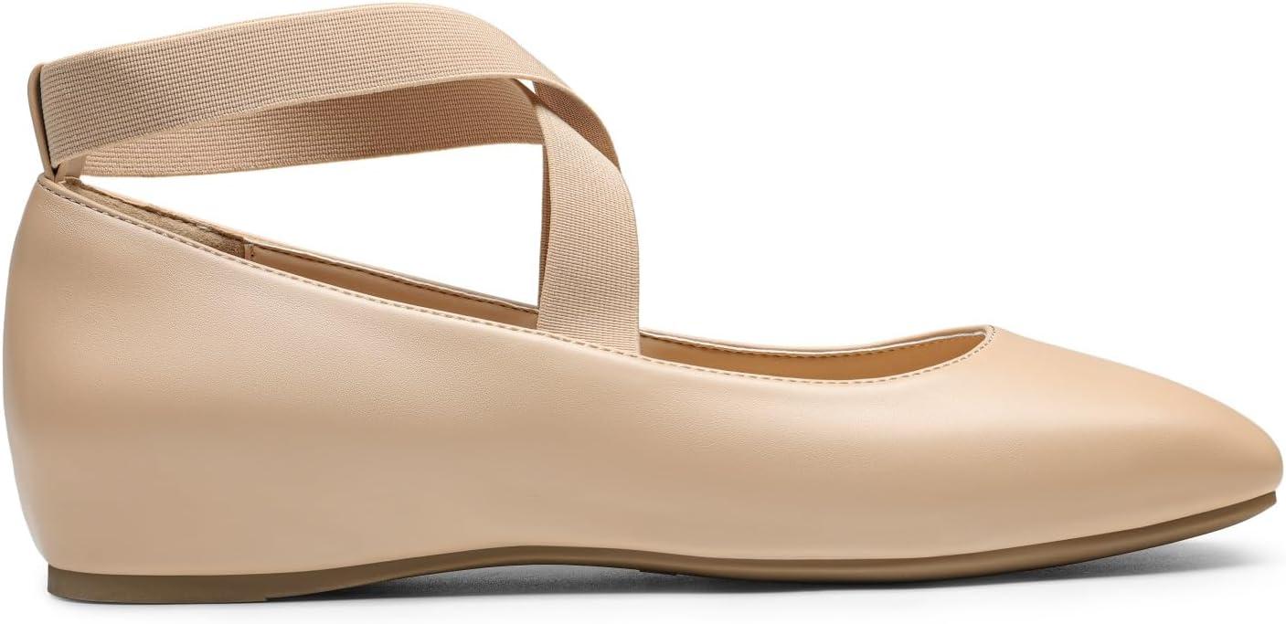 imageDREAM PAIRS Womens Ballet Flats Comfortable SlipOn Square Toe Dress Shoes with Elastic Ankle StrapsNudepu