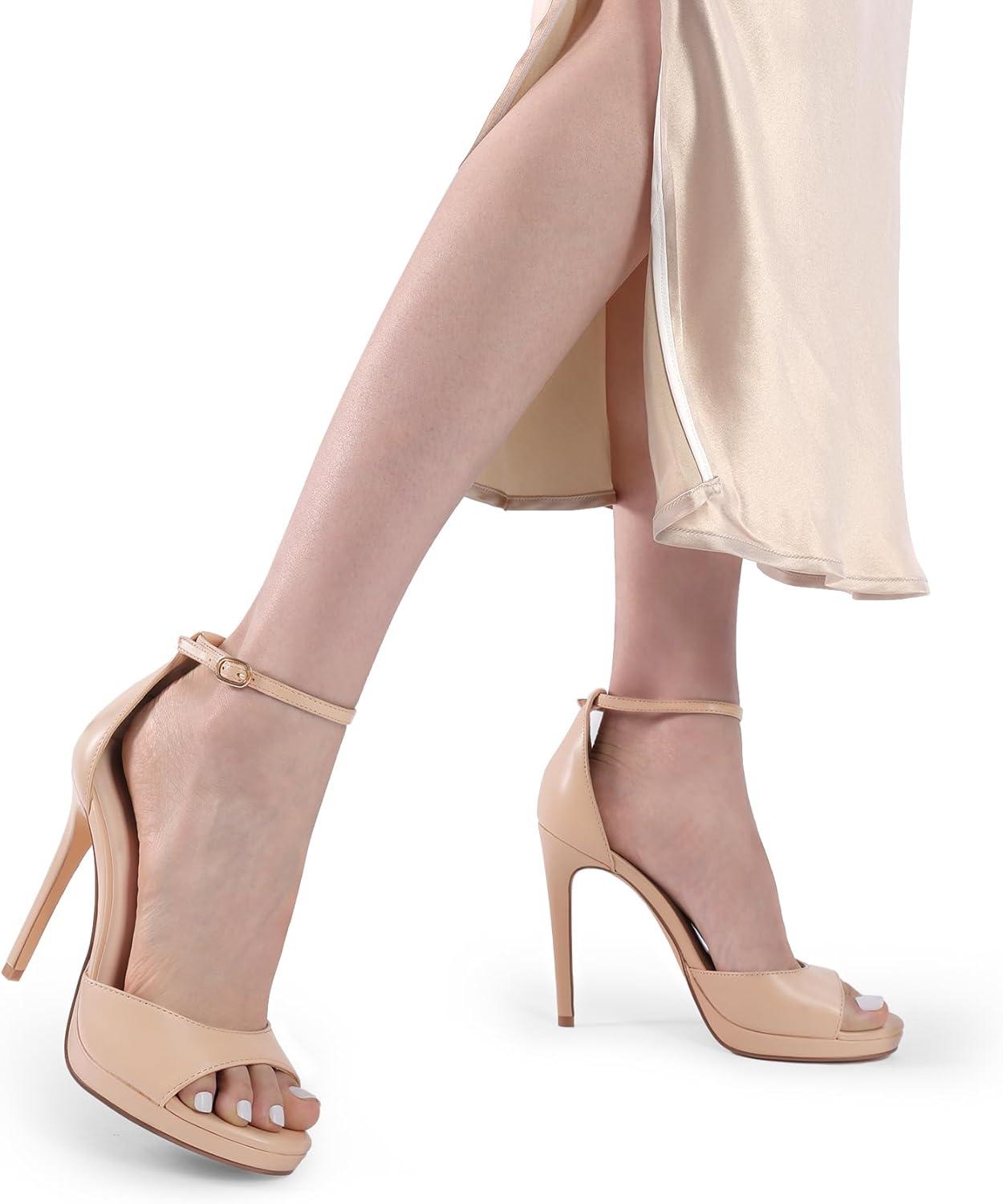 imageDREAM PAIRS Womens Heels High Stilettos Ankle Strap Sexy Comfort Dress Shoes Wedding Bridal Pumps SandalsNude