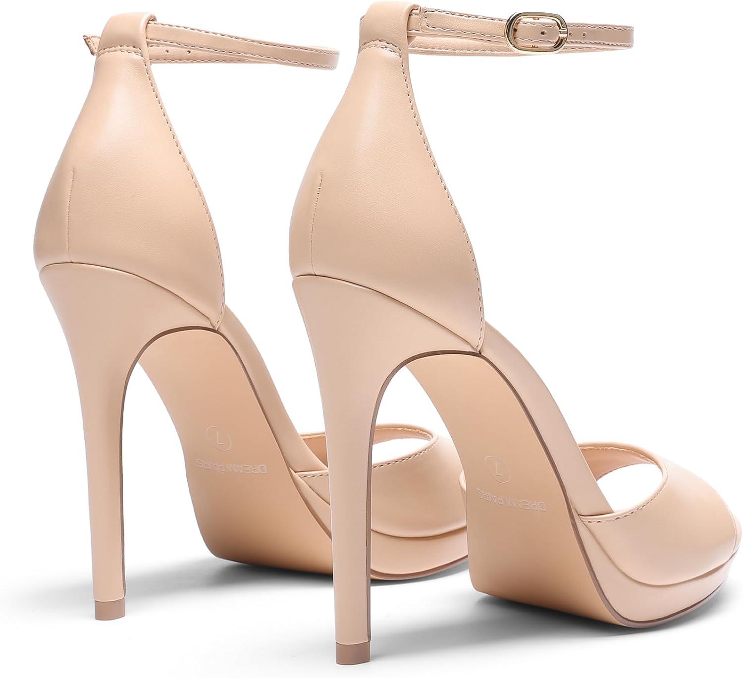 imageDREAM PAIRS Womens Heels High Stilettos Ankle Strap Sexy Comfort Dress Shoes Wedding Bridal Pumps SandalsNude