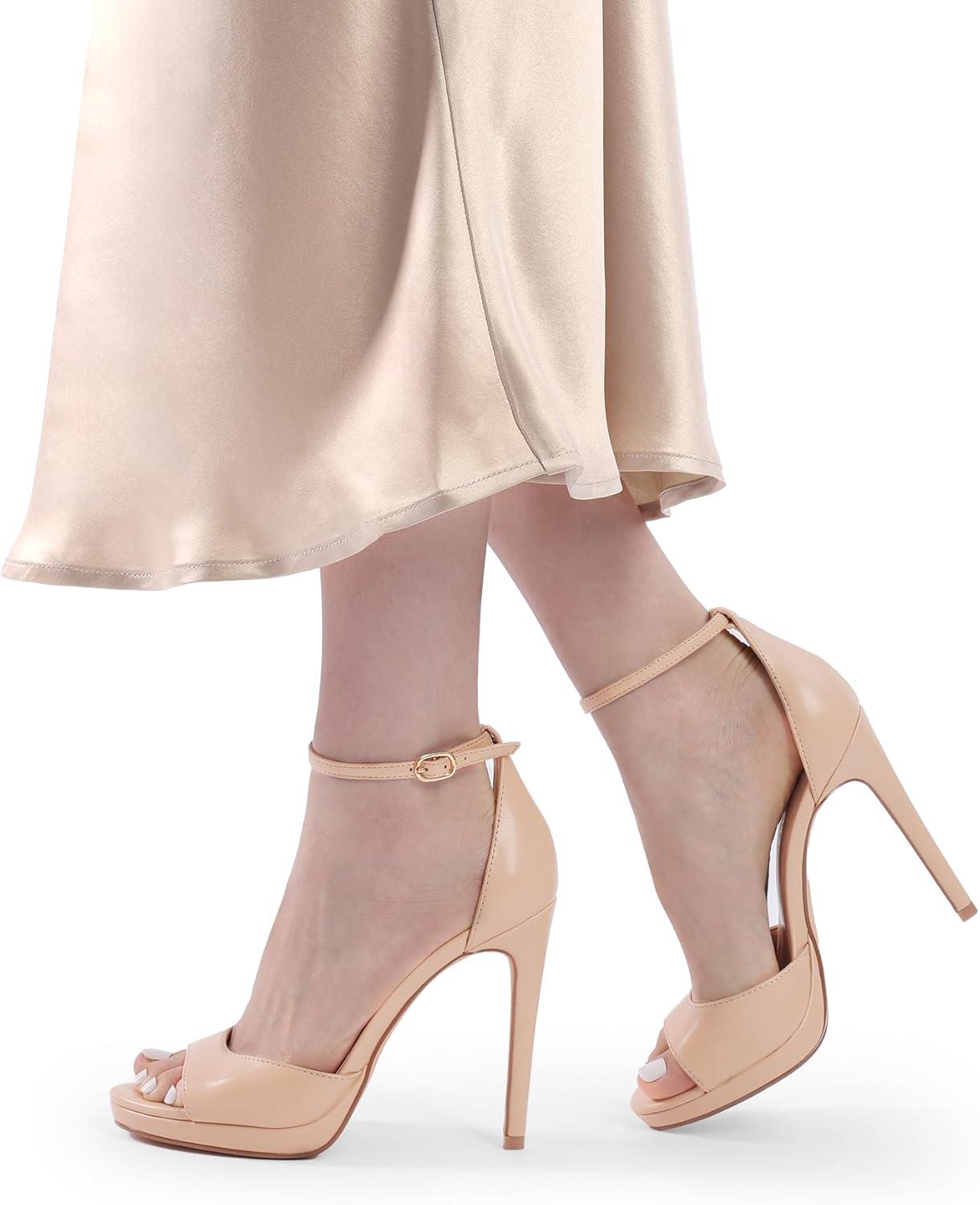 imageDREAM PAIRS Womens Heels High Stilettos Ankle Strap Sexy Comfort Dress Shoes Wedding Bridal Pumps SandalsNude