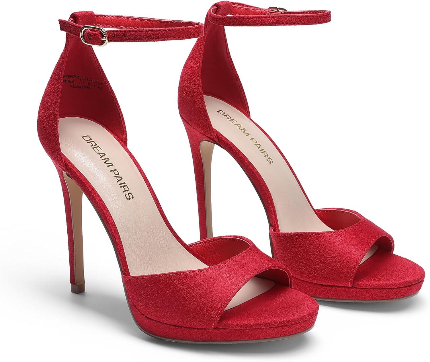 imageDREAM PAIRS Womens Heels High Stilettos Ankle Strap Sexy Comfort Dress Shoes Wedding Bridal Pumps SandalsRed