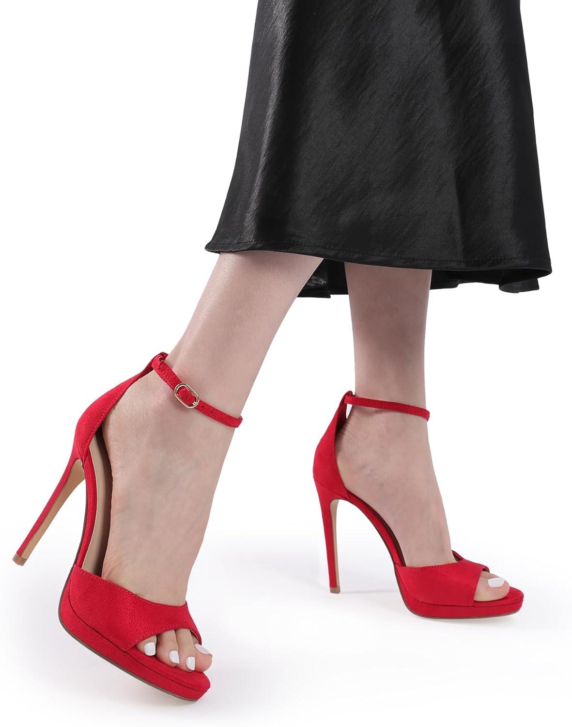 imageDREAM PAIRS Womens Heels High Stilettos Ankle Strap Sexy Comfort Dress Shoes Wedding Bridal Pumps SandalsRed
