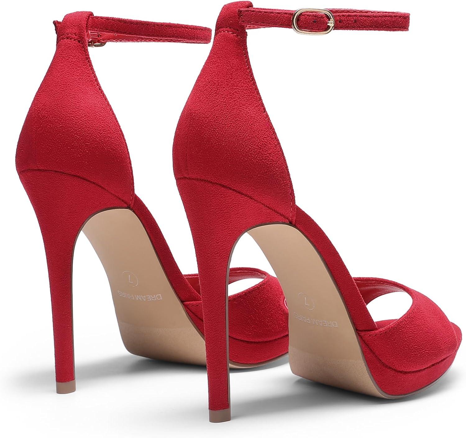 imageDREAM PAIRS Womens Heels High Stilettos Ankle Strap Sexy Comfort Dress Shoes Wedding Bridal Pumps SandalsRed
