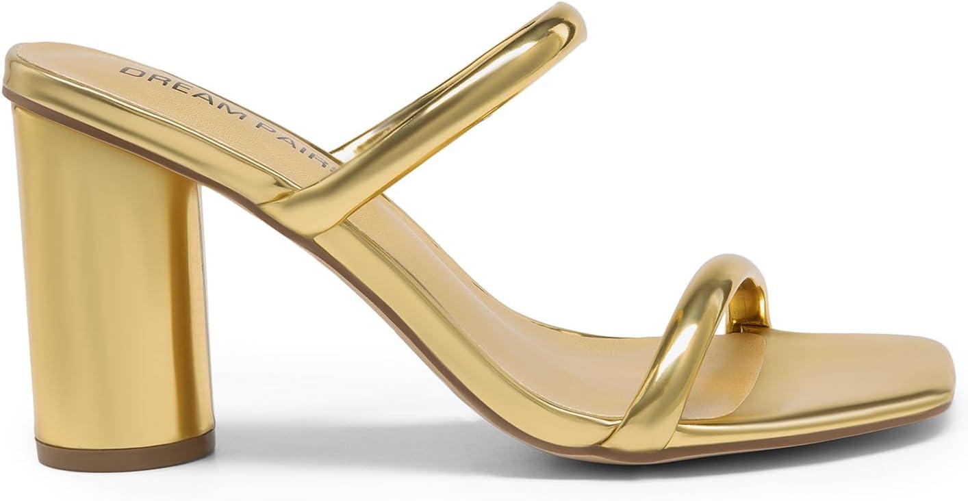 imageDREAM PAIRS Womens Square Open Toe Block Heels Two Strap Slip On High Heeled Slides SandalsGold