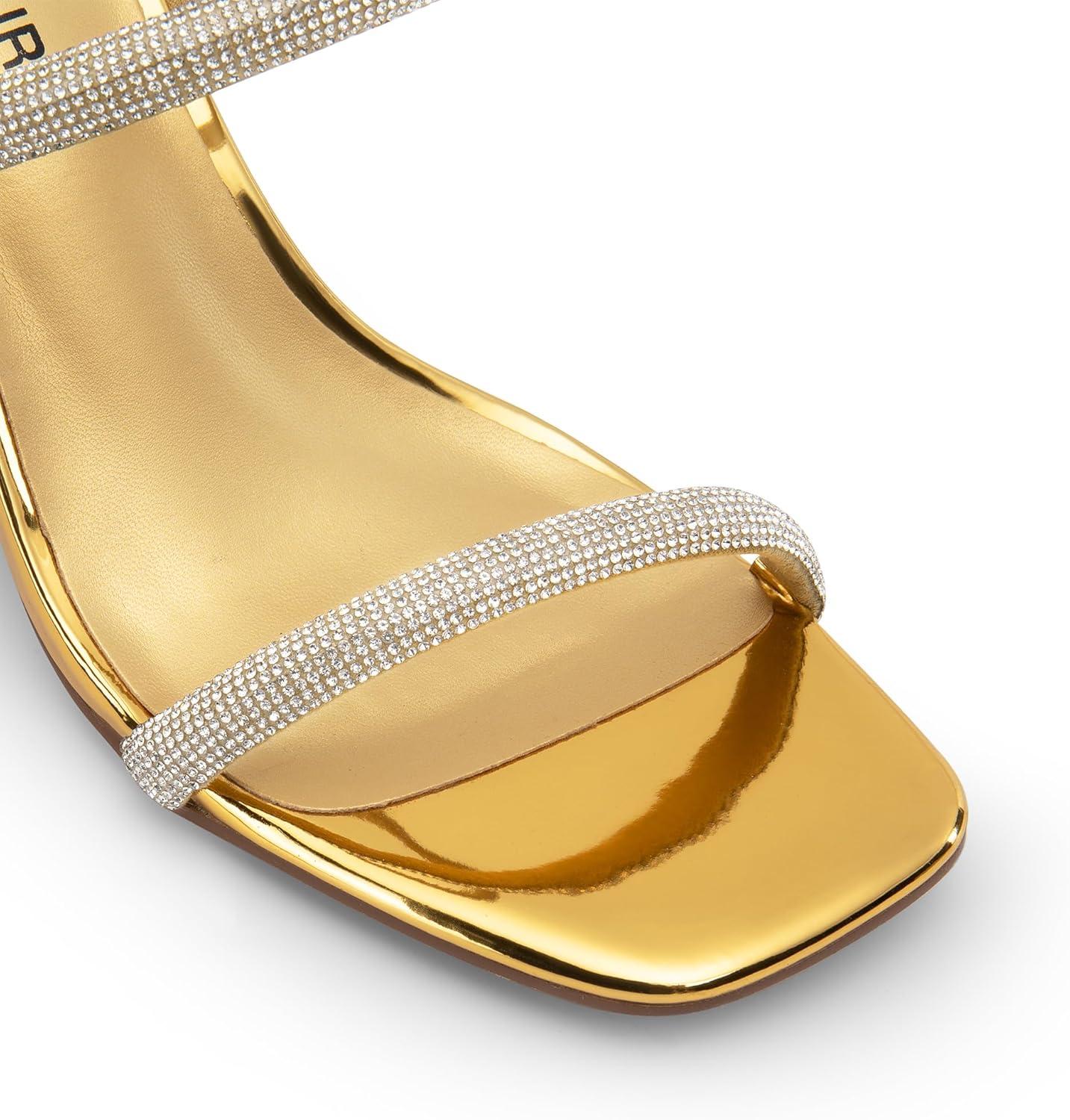 imageDREAM PAIRS Womens Square Open Toe Block Heels Two Strap Slip On High Heeled Slides SandalsGoldrhinestone