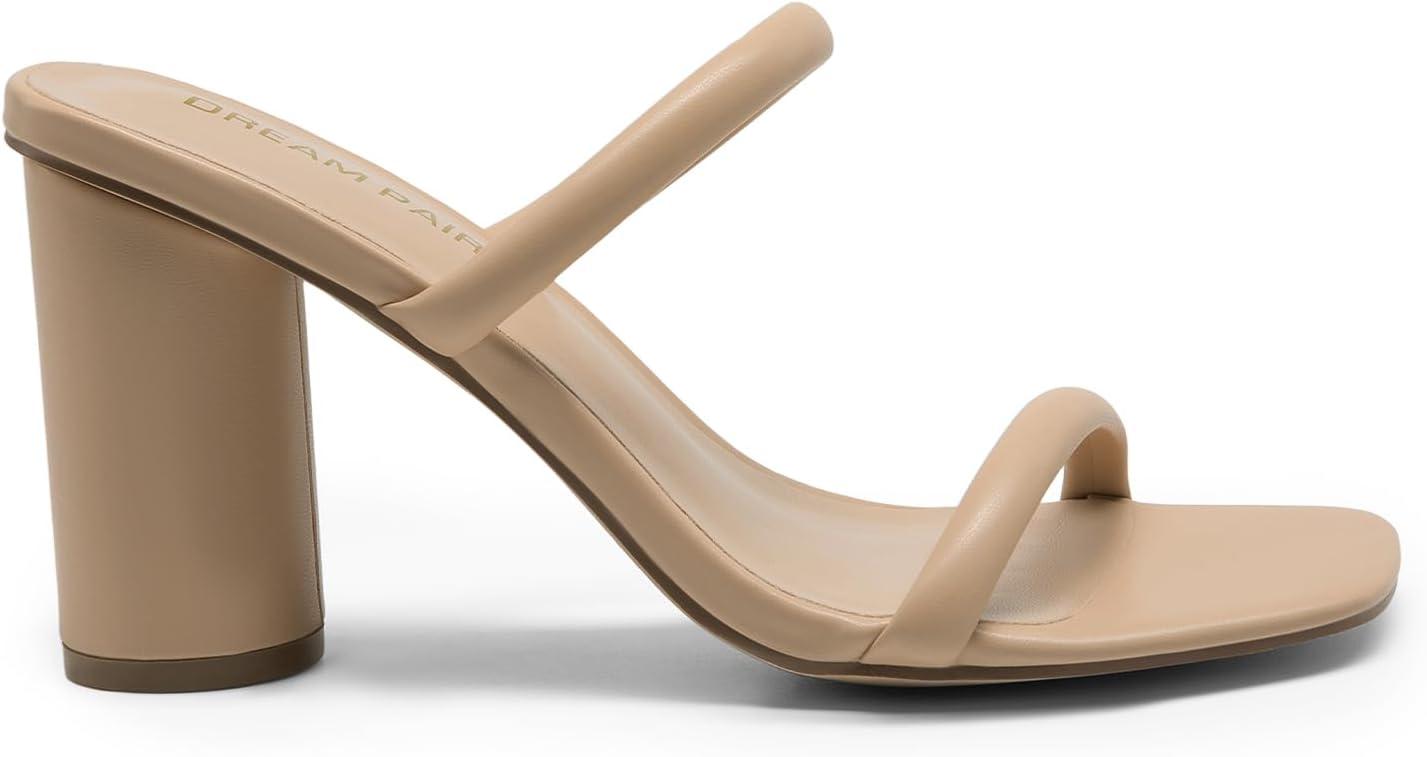 imageDREAM PAIRS Womens Square Open Toe Block Heels Two Strap Slip On High Heeled Slides SandalsNude