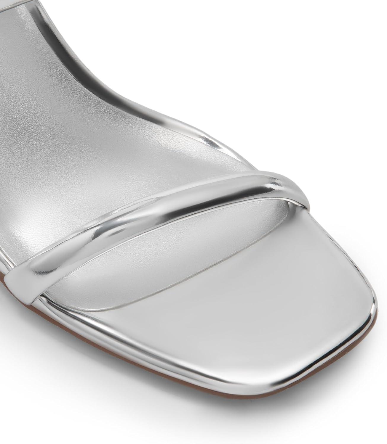 imageDREAM PAIRS Womens Square Open Toe Block Heels Two Strap Slip On High Heeled Slides SandalsSilver