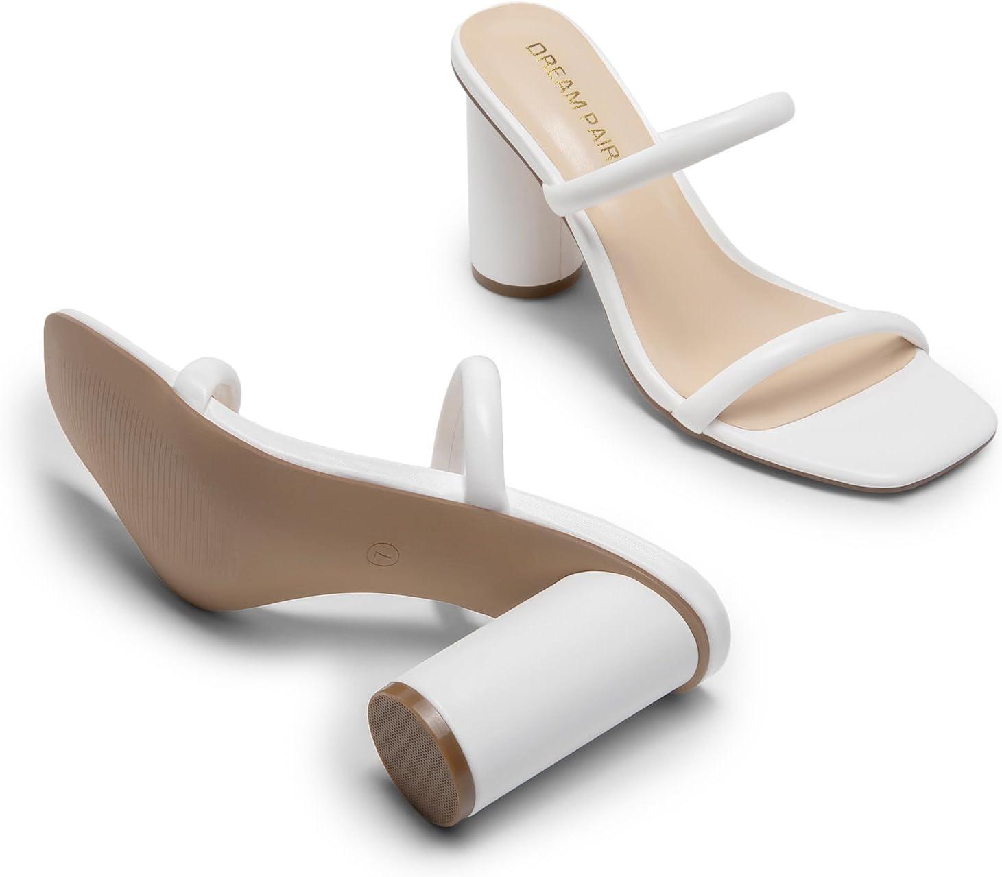 imageDREAM PAIRS Womens Square Open Toe Block Heels Two Strap Slip On High Heeled Slides SandalsWhite