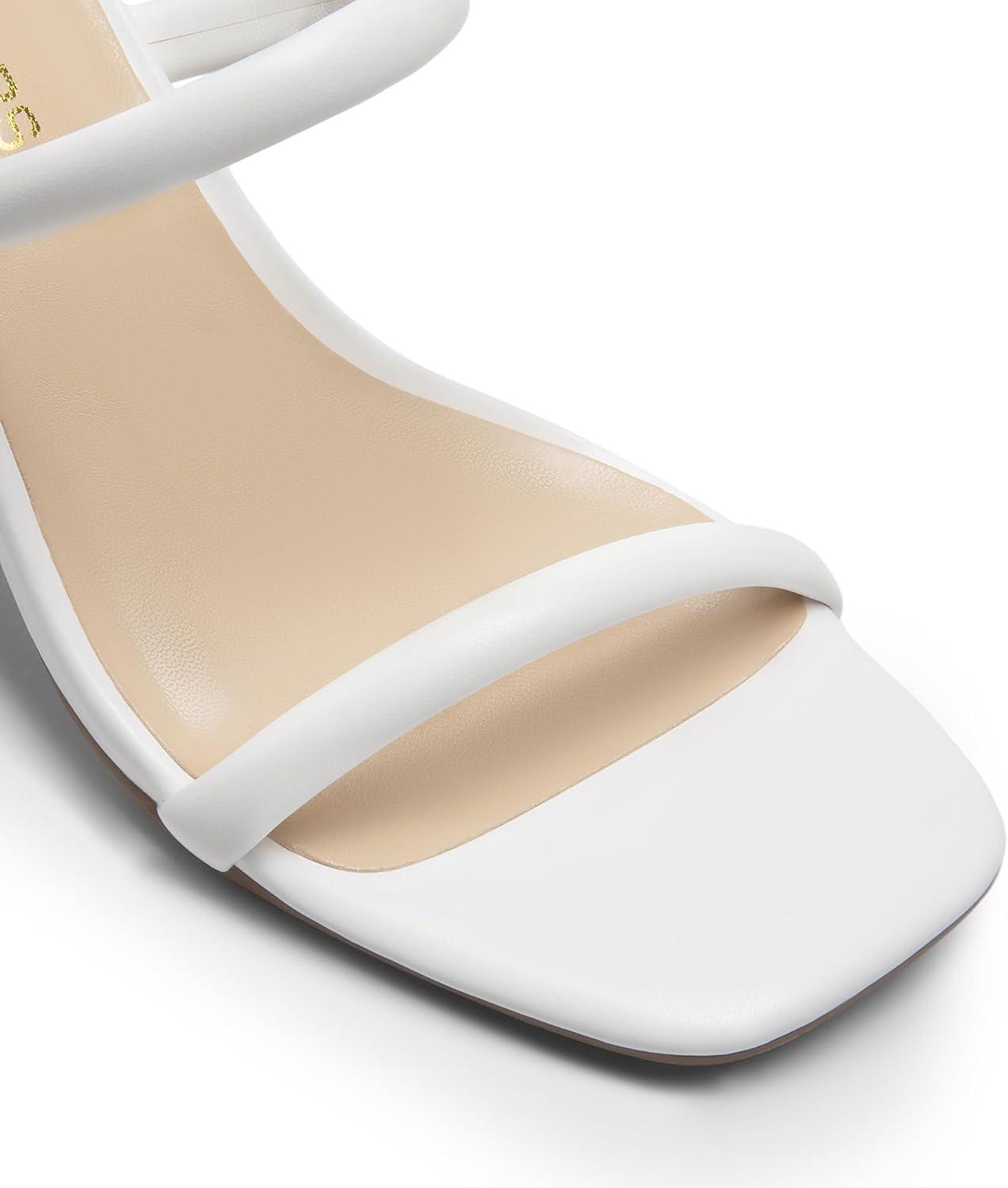 imageDREAM PAIRS Womens Square Open Toe Block Heels Two Strap Slip On High Heeled Slides SandalsWhite