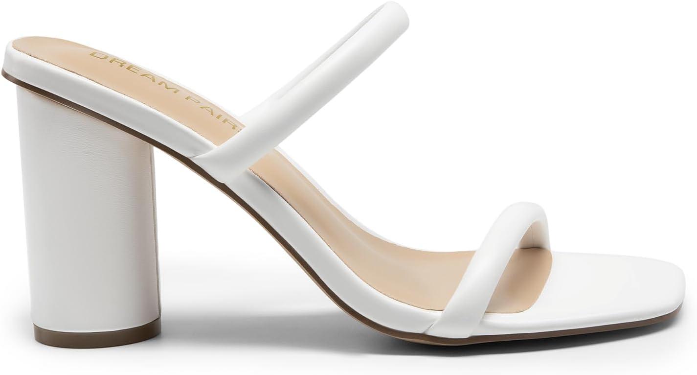 imageDREAM PAIRS Womens Square Open Toe Block Heels Two Strap Slip On High Heeled Slides SandalsWhite
