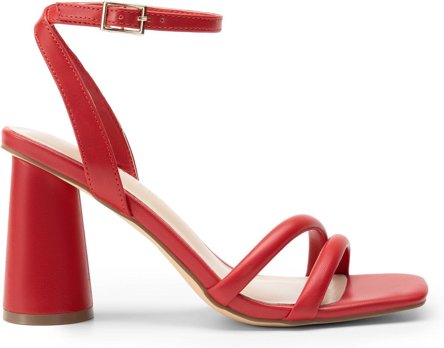 imageDREAM PAIRS Womens Strappy Round Heels Open Square Toe Ankle Strap Party Sandals Dress ShoesRedpu