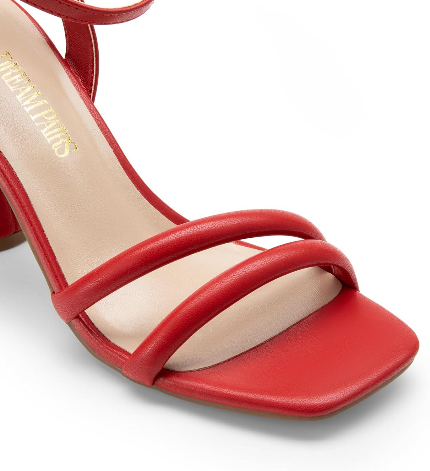 imageDREAM PAIRS Womens Strappy Round Heels Open Square Toe Ankle Strap Party Sandals Dress ShoesRedpu