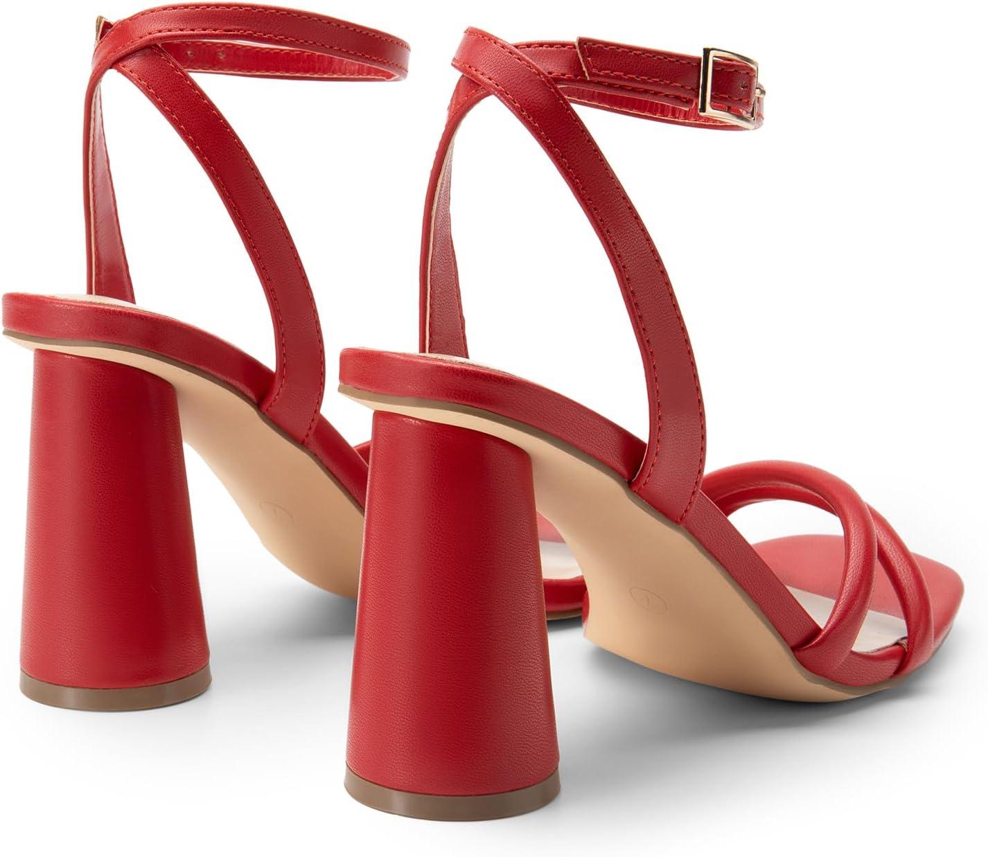 imageDREAM PAIRS Womens Strappy Round Heels Open Square Toe Ankle Strap Party Sandals Dress ShoesRedpu