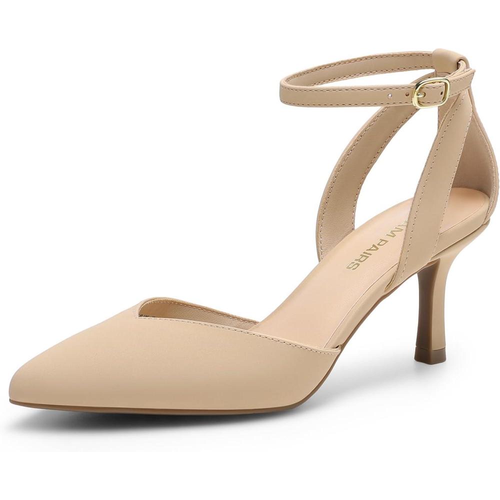 imageDREAM PAIRS Pointed Closed Toe Kitten Heels Stiletto Ankle Strap Womens Pumps Shoes for Women Wedding Party Dress SandalsNudenubuck