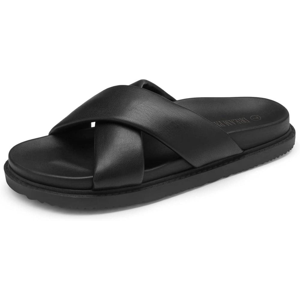 imageDREAM PAIRS Womens Crisscross Open Toe Slide Sandals Flat Comfort Slip on SandalsBlack