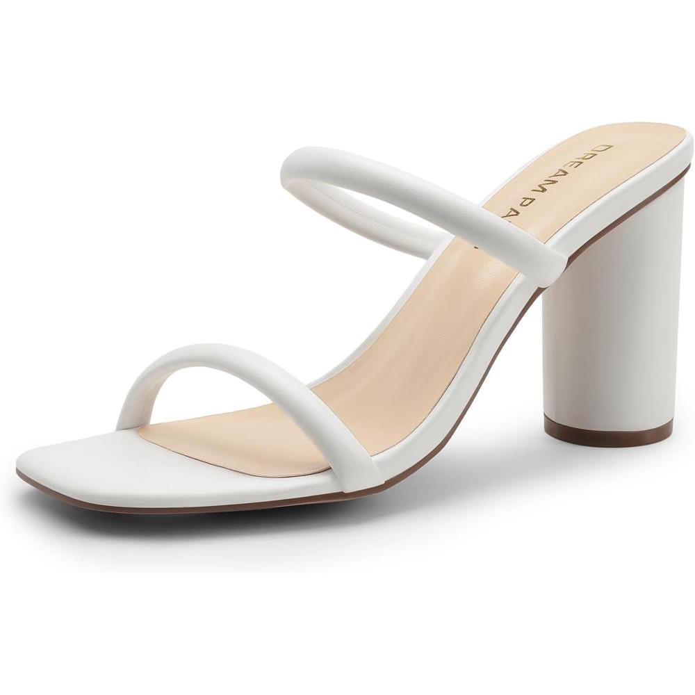 imageDREAM PAIRS Womens Square Open Toe Block Heels Two Strap Slip On High Heeled Slides SandalsWhite
