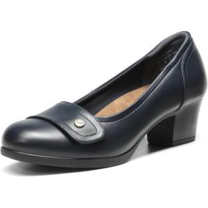 DREAM PAIRS Women’s Chunky Comfortable Closed Toe Low Block Heels Work Round Toe Dress Wedding Adjustable Slip On Pumps Shoes(Navy)