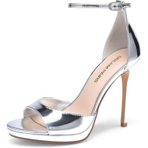 DREAM PAIRS Women’s Heels, High Stilettos Ankle Strap Sexy Comfort Dress Shoes Wedding Bridal Pumps Sandals(Silver)