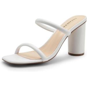 DREAM PAIRS Women’s Square Open Toe Block Heels Two Strap Slip On High Heeled Slides Sandals(White)