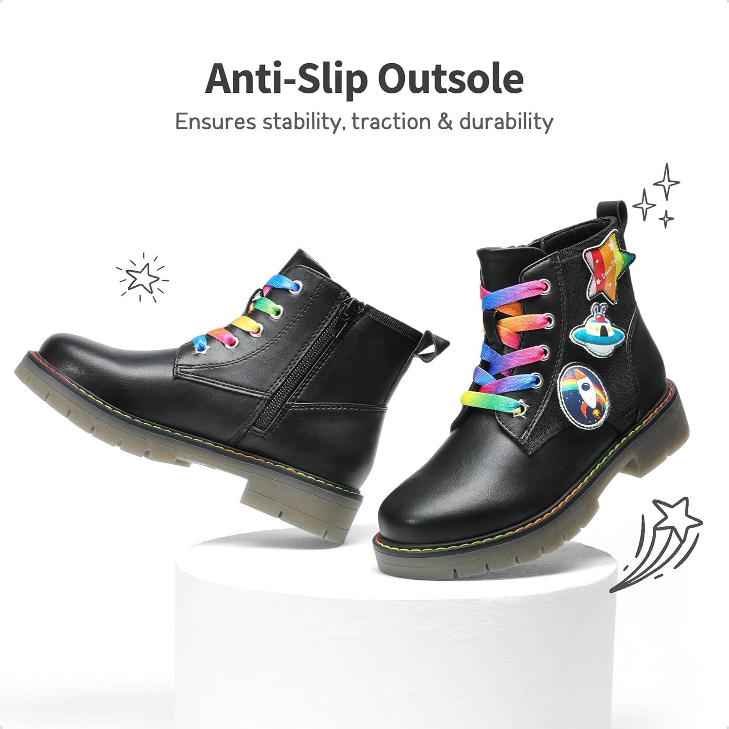 imageDREAM PAIRS Girls Boys Glitter Ankle Boots Side Zipper Combat Shoes with Lace Up for ToddlerLittle KidBig KidBlack Multicolor
