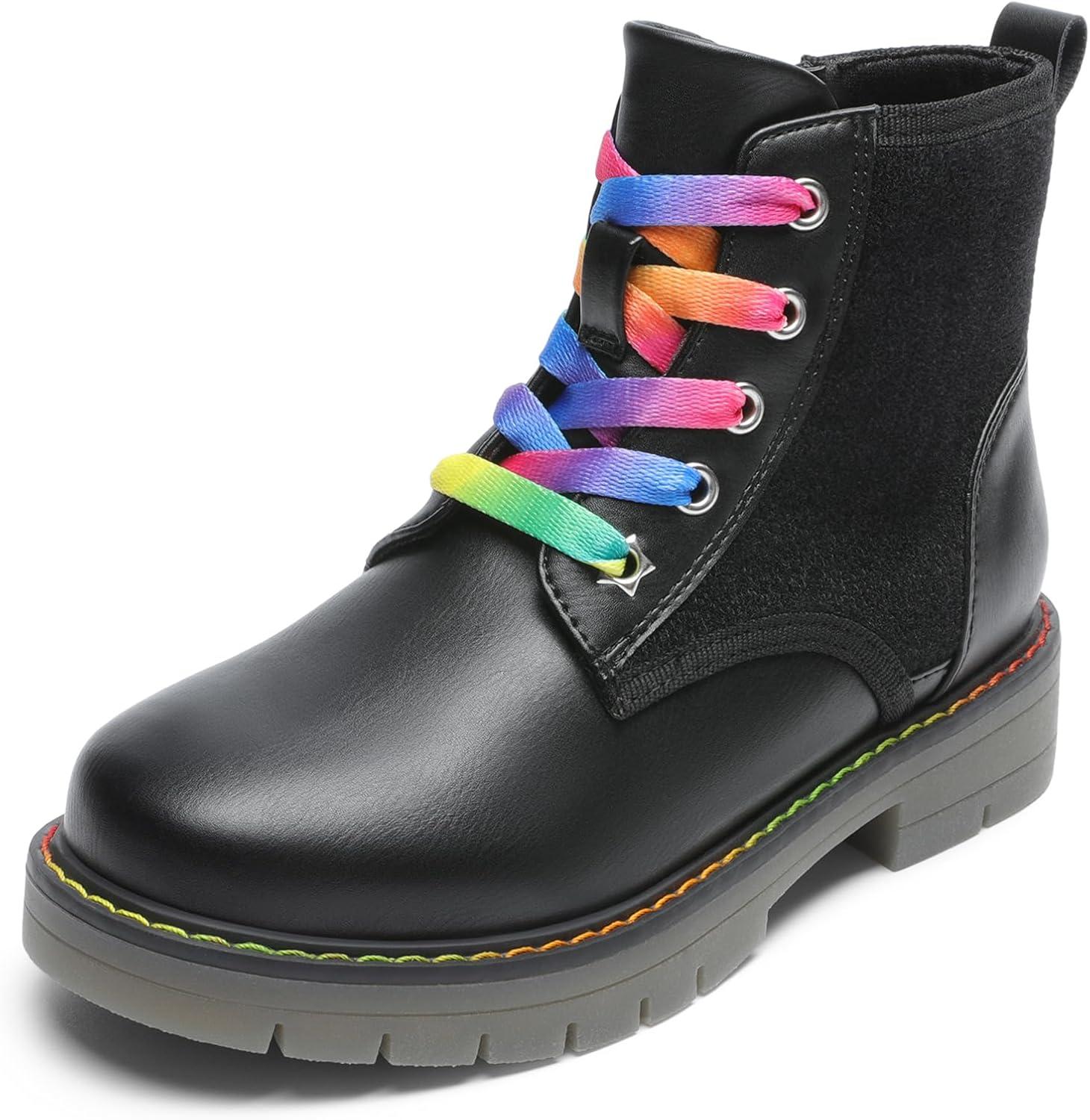 imageDREAM PAIRS Girls Boys Glitter Ankle Boots Side Zipper Combat Shoes with Lace Up for ToddlerLittle KidBig KidBlack Multicolor