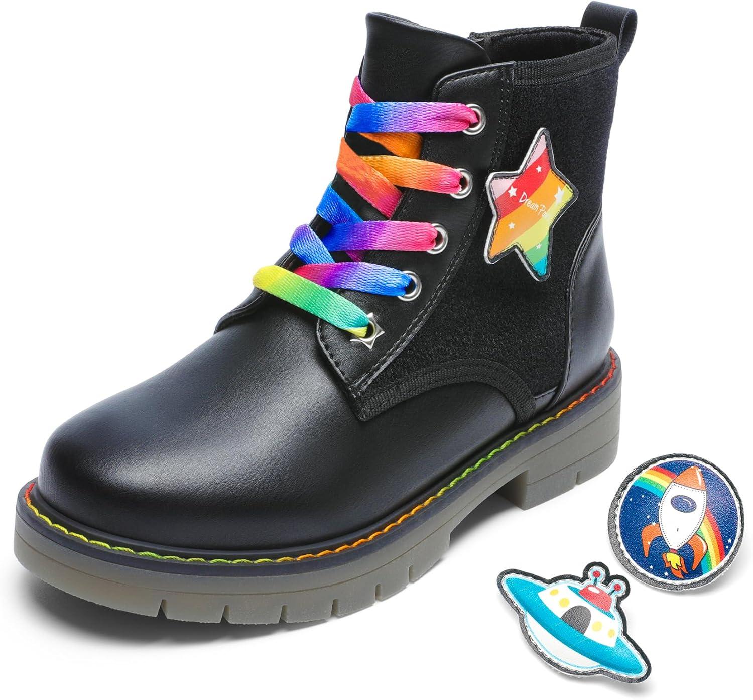 imageDREAM PAIRS Girls Boys Glitter Ankle Boots Side Zipper Combat Shoes with Lace Up for ToddlerLittle KidBig KidBlack Multicolor