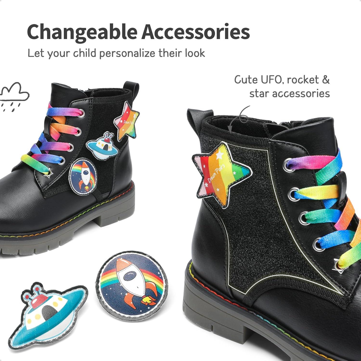 imageDREAM PAIRS Girls Boys Glitter Ankle Boots Side Zipper Combat Shoes with Lace Up for ToddlerLittle KidBig KidBlack Multicolor